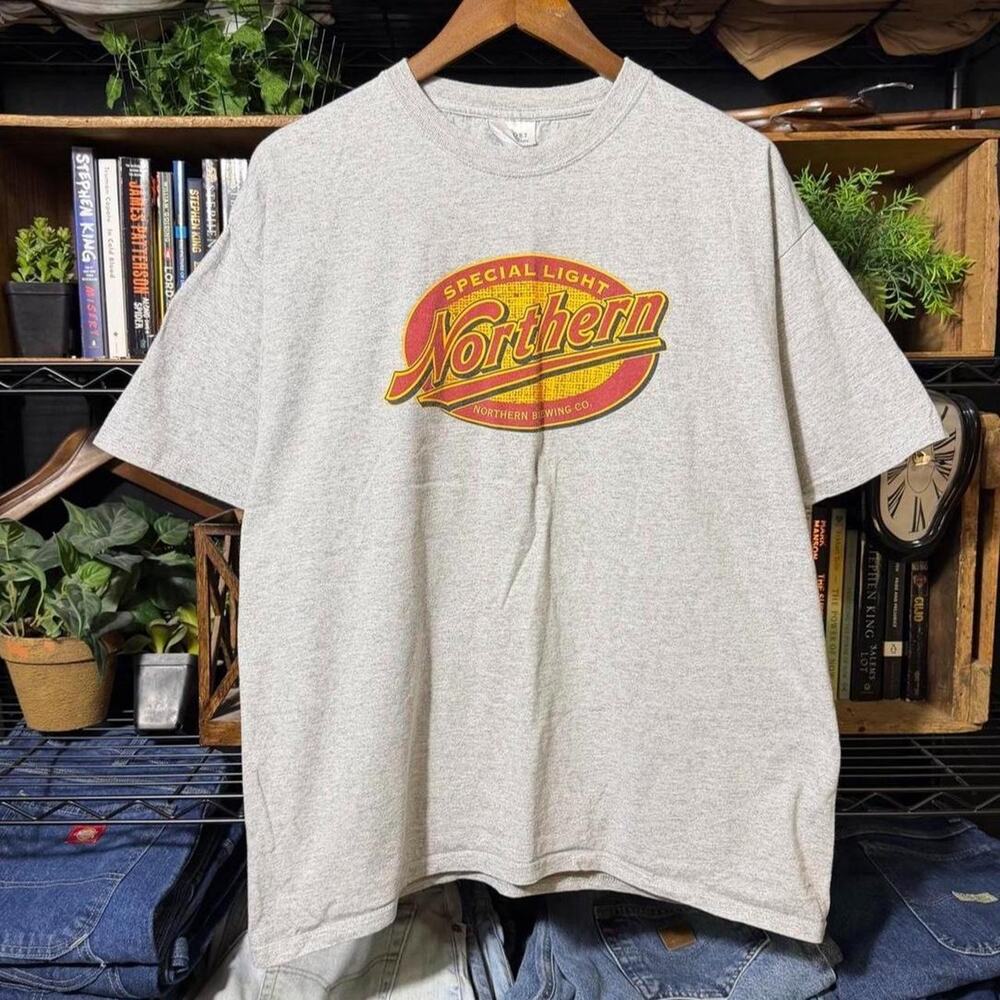 Vintage Y2K Northern Light Beer Tee Gray Red Double Sided Alcohol Shirt Mens XL